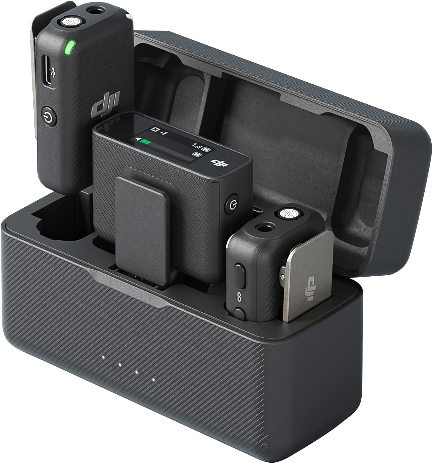 DJI Mic (2 TX + 1 RX + Charging Case), 250m (820 ft.) Range, 15-Hour Battery, Noise Cancellation Wireless Lavalier Microphone DJI Mic (2 TX + 1 RX + Charging Case), 250m (820 ft.) Range, 15-Hour Battery, Noise Cancellation Wireless Lavalier Microphone